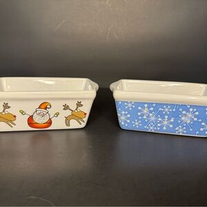 Festive Ceramic Baking Dishes with Santa and Snowflake Designs